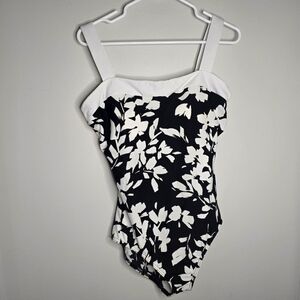 Miraclesuit Black And White Floral Figure Flattering Swimsuit Size 12